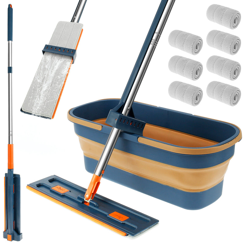 Magic Mop + Foldable Bucket | (5 FREE Microfibre Pads)